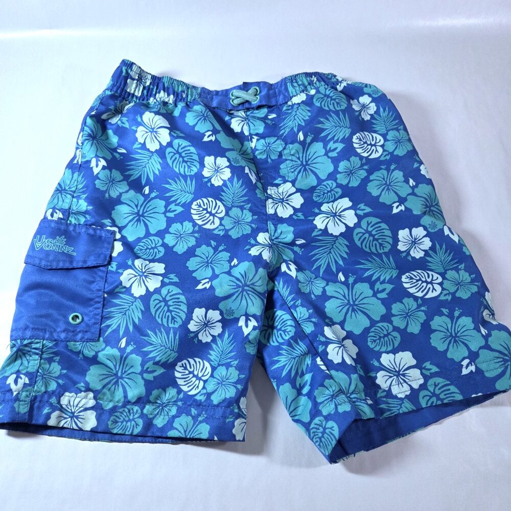 NWOT UV Skinz Blue Floral Swim Trunks Size 7